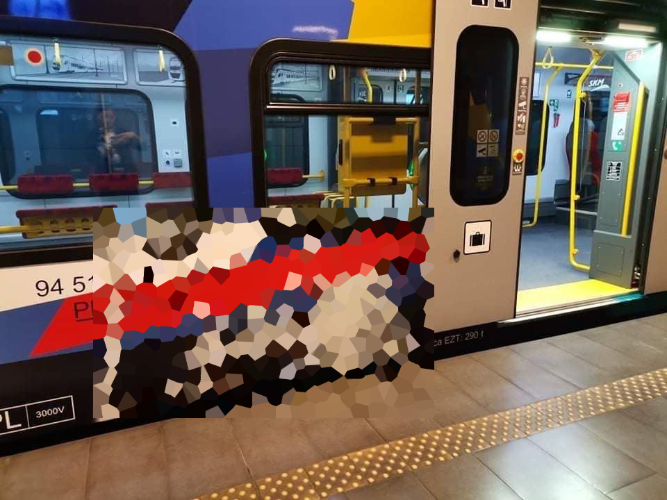 Tak wygląda zniszczona malatura pojazdu. (Fot. Warszawska SKM / zdjęcie pikselowane)
