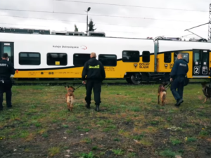 Ćwiczenia bydgoskich policjantów na terenie PESA Bydgoszcz (fot. kadr z filmu)